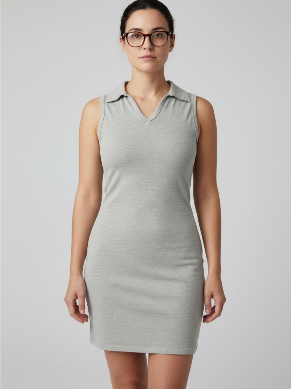 Sleeveless Collared Knit Dress in sage green